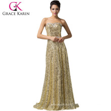 Grace Karin sexy bretelles sweetheart Longs Sequins Golden Robe de bal Robe de soirée longue 2017 CL6103